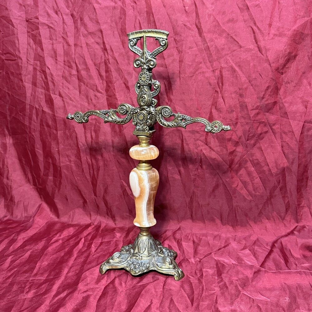 Antique 16” Italian Apothecary Scale Solid Brass w/Marble Torso & 3-Toed Base